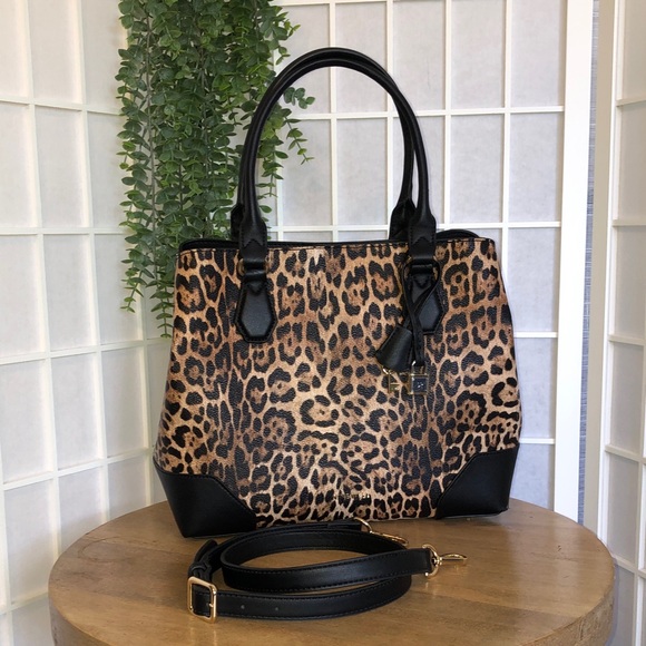 Nine West Faux Leather Leopard Print Bag with Handles & Shoulder Strap. - Picture 1 of 13
